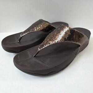 FitFlop Shoes Womens 10 Bronze Electra Sequin Comfort Wedge Sandals Flip Flops